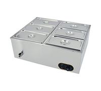 Chauffe-Plats électrique Professionnel, 1500 W, Acier Inoxydable, Thermostat, couvercles et Robinet de vidange Inclus, 4 bacs GN 1/2