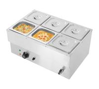 Chauffe-plats électrique professionnel 6 bacs, chauffe-soupe en acier inoxydable avec couvercles, température réglable de 30 à 110 °C, chauffage par circulation, table à vapeur électrique