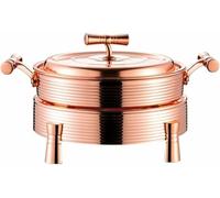 Chauffe-Plats électrique Rond pour Buffet, Service Traiteur, Chauffe-Plats en Acier Inoxydable, Ensemble Buffet 3 en 1 avec Couvercle en Verre (Or - 28 cm)