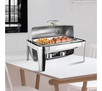 Chauffe-Plats Inox pour Buffet avec Couvercle 90/180°, Poignée Élégante, Serveur de Nourriture Durable pour Mariage Fête Banquet Hôtel