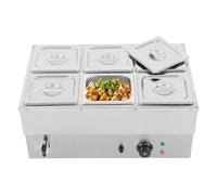 Chauffe-plats professionnel 6 bacs, table à vapeur électrique 1500 W avec couvercles, température réglable de 30 à 110 °C, en acier inoxydable pour buffet, restaurant, traiteur, fête
