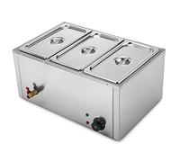 Chauffe-Plats Professionnel avec 3 bacs, Bain-Marie en Acier Inoxydable 850 W, Table chauffante 16 pintes (15 litres), Chauffe-Plats électrique de 6 Pouces (15 cm) de Profondeur