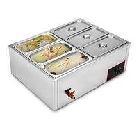Chauffe-Plats Professionnel en Acier Inoxydable, Bain-Marie 6 bacs, Table de Buffet à Vapeur, Chauffe-Soupe électrique 7 l avec Couvercle Restauration