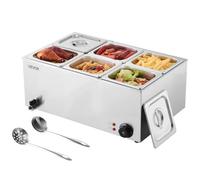Chauffe-plats professionnel VEVOR, table à vapeur électrique 6 casseroles, 1 200 W, professionnel, en acier inoxydable, avec contrôle de température de 30 à 85 °C, pour la restauration, les buffets, l