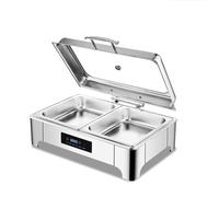 Chauffe-repas de buffet avec couvercle en verre visuel et poignée en acier inoxydable, température réglable pour table - Rectangulaire 1/2 poêle, idéal pour les fêtes et événements