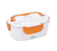 Chauffe-repas électrique, chauffage automatique, 12V + 220V, avec récipient en acier inoxydable de 1,3L, fourchette et cuillère, Chauffe-repas électrique for voiture, camion, maison et bureau(Orange)