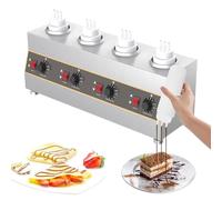 Chauffe-sauce commercial 4 bouteilles 30-85°C Distributeur électrique de | Comprend quatre bouteilles compressibles de 650 ml avec couvercles à 3 trous pour fromage, chocolat, caramel