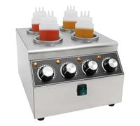 Chauffe-sauce électrique en acier inoxydable avec presse-purée - Appareil de table pour garder les sauces au chaud - Puissance de 800 W - 4 bouteilles (0,68 l) - Pour restaurants et fêtes - Solution