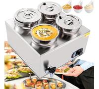 Chauffe-Soupe électrique Commercial 1500 W, Chauffe-Plats 4 x 7 L en Acier Inoxydable avec couvercles