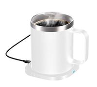 Chauffe-tasse à café 2 en 1 et chargeur sans fil avec tasse et couvercle 55 ℃ Température constante intelligente 297,7 g de qualité alimentaire Double couche en acier inoxydable 304 pour bureau