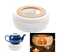 Chauffe - thé en céramique,Chauffe-café,Chauffe Thé en Céramique avec Tampon en Liège et Cuillère,Design sculpté,Convient pour Le Thé et Le Café,Le Lait