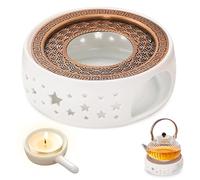 Chauffe-Thé en Céramique: Réchaud pour Théière avec Porte-Bougie et Tapis de Poêle, Chauffe-Théières Universel Base Design Creux Sculpté pour Conservation de Chaleur du Thé et du Café (Étoile)