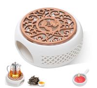 Chauffe-théière en céramique avec bougeoir, chauffe-théière blanc, design creux sculpté, réchaud en céramique, chauffe-café, chauffe-théière pour café, thé et lait