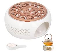 Chauffe-Théière en Céramique, Réchaud pour Théière en Céramique avec Cuillère et Tapis Design Ajouré en Porcelaine Support Chauffe-Thé pour Conserver La Chaleur du Café Thé Ou Lait Blanc