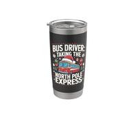 Chauffeur de bus prenant le bus de Noël express du pôle Nord Gobelet isotherme en acier inoxydable double paroi