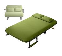 Chauffeuse 1 Place Adulte Convertible Lit Dossier Réglable sur 5 Niveaux Fauteuil Convertible avec Matelas en Éponge Tissu en Coton et Lin pour Bureau, Salon, Chambre(Green,100 * 70 * 80cm)