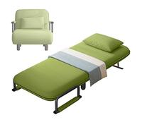 Chauffeuse 1 Place Adulte Convertible Lit Dossier Réglable sur 5 Niveaux Fauteuil Convertible avec Matelas en Éponge Tissu en Coton et Lin pour Bureau, Salon, Chambre(Green,65 * 70 * 80cm)