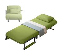 Chauffeuse 1 Place Adulte Convertible Lit Dossier Réglable sur 5 Niveaux Fauteuil Convertible avec Matelas en Éponge Tissu en Coton et Lin pour Bureau, Salon, Chambre(Green,80 * 70 * 80cm)