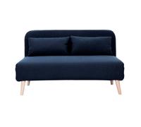 Chauffeuse 2 places convertible en tissu bleu foncé et bois clair AMIKO