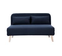 Chauffeuse 2 places convertible en tissu bleu foncé et bois clair AMIKO