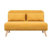 Chauffeuse 2 places convertible en tissu effet velours moutarde et bois clair AMIKO