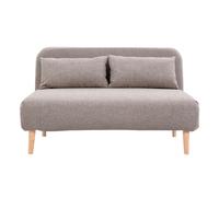 Chauffeuse 2 places convertible en tissu taupe et bois clair AMIKO