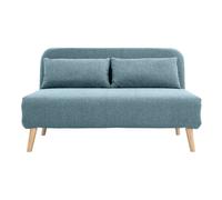 Chauffeuse 2 places convertible en tissu vert de gris et bois clair AMIKO