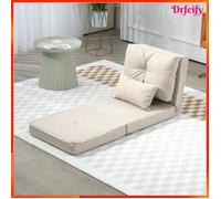 Chauffeuse convertible 1 place - AKOZON - 10390 - Dossier 5 positions - Matelas mousse 25 cm - Cadre métal beige