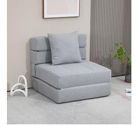 Chauffeuse convertible 1 place - AKOZON - 10438 - tissu gris clair - matelas mousse 15 cm - coussin déhoussable