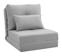 Chauffeuse Dossier Inclinable - Fauteuil Convertible - 2 Coussins Inclus - Tissu Lin Gris Clair Gris