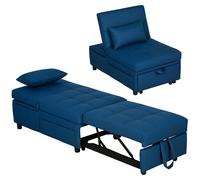 Chauffeuse fauteuil convertible inclinable réglable tissu effet capitonné bleu