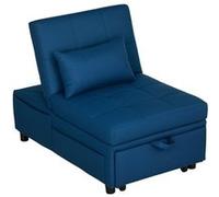 HOMCOM Fauteuil Convertible 1 Place Fauteuil lit chauffeuse 1 Place Multifonction 3 en 1 avec Dossier réglable, siège rembourré et Oreiller, canapé-lit pour Salon, Chambre, Bureau à Domicile, Bleu