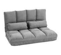 Chauffeuse - matelas d'appoint pliant - fauteuil convertible - inclinaison dossier réglable 14 positions - 2 coussins inclus - polyester aspect suédé gris