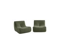 Chauffeuse tissu effet alpaca 2 places kaki style contemporain L 91 x P 105 x H 72cm