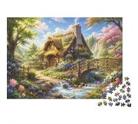 Chaumière Pont Jardin 1000pcs pour Adultes Mini Puzzle Difficile | 38x26cm Carton Décor Salon Structure Durable Cadeau Anniversaire Relaxation