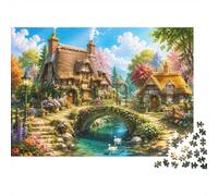 Chaumière Pont Rivière 1000pcs Mini Puzzle pour Famille Difficile | 70x50cm Carton Décor Salon Structure Durable Cadeau Anniversaire Soulagement Anxiété