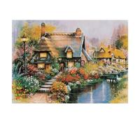 Chaumière Rivière Fleurs 1000pcs Mini Puzzle pour Famille Difficile | 38x26cm Carton Décor Salon Structure Durable Cadeau Anniversaire Soulagement Anxiété