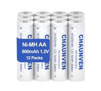 Chaunven Lot de 12 piles rechargeables Ni-Mh 800 mAh 1,2 V AA double A pour applications domestiques et piles solaires pour lampes de jardin