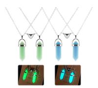 ChAusa 2 Pcs Collier Cristal Roche, Lumineux Pierre Naturelle Hexagone Cristal Pendentif Collier Magnétique Couple Colliers Coeur Distance Tour Cou Énergie Pierres Précieuses Bijoux pour Femmes Hommes