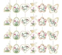 ChAusa 24 Pièces Suspension de Pâques Bois, Pendentifs de Pâques Décoratifs