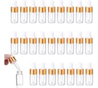 ChAusa 25Pcs Mini Flacon Compte Goutte, Bouteille Compte Goutte Transparent 3ml, avec Bouchon En Or et Latex Blanc avec Pipette Compte-Gouttes Rechargeable pour Huiles Essentielles Aromathérapie