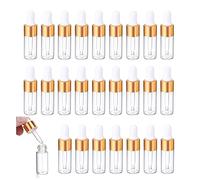 ChAusa 25Pcs Mini Flacon Compte Goutte, Bouteille Compte Goutte Transparent 5ml, avec Bouchon En Or et Latex Blanc, avec Pipette Compte-Gouttes Rechargeable pour Huiles Essentielles Aromathérapie