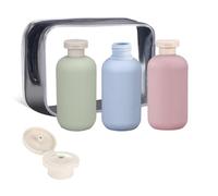 Chausa Lot de 3 bouteilles de voyage en silicone - 300 ml Anti-fuite Avec trousse de toilette Pour shampooing, gel douche et après-shampoing