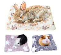 ChAusa Lot de 3 lits en peluche lavable pour petit animal - Motif lapin, hamster, hérisson - 26 x 33 cm/15 x 20 cm - Blanc, rose, gris