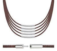 ChAusa Lot de 5 colliers en cuir avec fermoir 3 mm de large - Marron - Longueur : 45/50/55/60/70 cm - Étanche - Pour homme et femme
