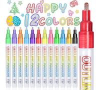 ChAusa Stylos Contour 12 Couleurs Feutres Paillettes Stylo Paillette Marqueur Magique Feutre Acrylique pour Dessin,Scrapbooking,Carte Cadeau,Loisirs Créatifs Fille,Cadeau Noel Enfant
