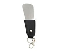 Chausse-pied compact en acier inoxydable de 13 cm avec poignée ergonomique en cuir, porte-clés pour enfants âgés et âgés, chausse-pied portable en métal, Noir , Taille unique