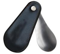 Chausse Pied Petit Mini Short Portatif Cuillère À Chaussures, Utilisation De Voyage Pliante en Métal Shoe Horn, avec Revêtement en Cuir PU (Color : Black, S : 11.5 * 5.5cm)