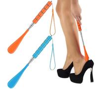 Chausse-Pied Télescopique 2 Unités, Longueur Réglable 30-70Cm, Acier Inoxydable, Couleur Orange Et Bleu, Pour Hommes Femmes Seniors Voyage