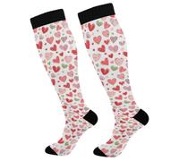 Chaussette De Compression Cœurs Rouges Et Verts Calze A Compressione 50Cm | Cyclisme Bas De Compressione Course Chaussettes Haute Pour Gym Fitness Entraînement